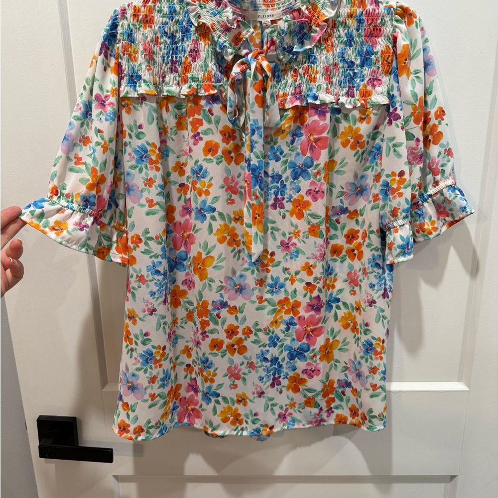 Pleione Multicolor Floral Blouse with Ruffle Sleeves